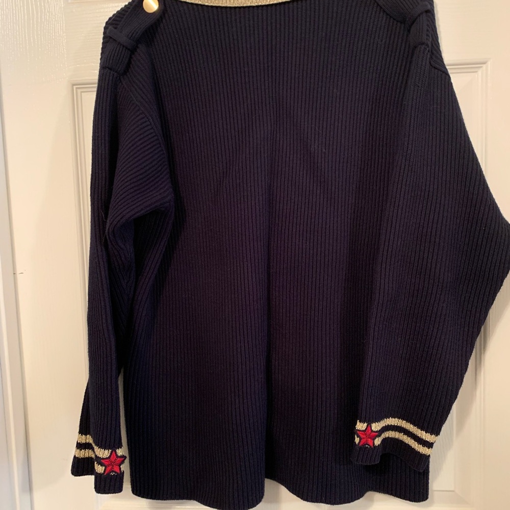 Navy Nautical Double-Breasted Cardigan with Star Accents - Picture 2 of 8